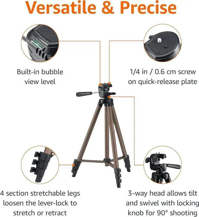 Alt view image 2 of 7 - for50-inch Lightweight Portable Camera Mount Tripod Stand with Bag, for Travel Photography, Champagne