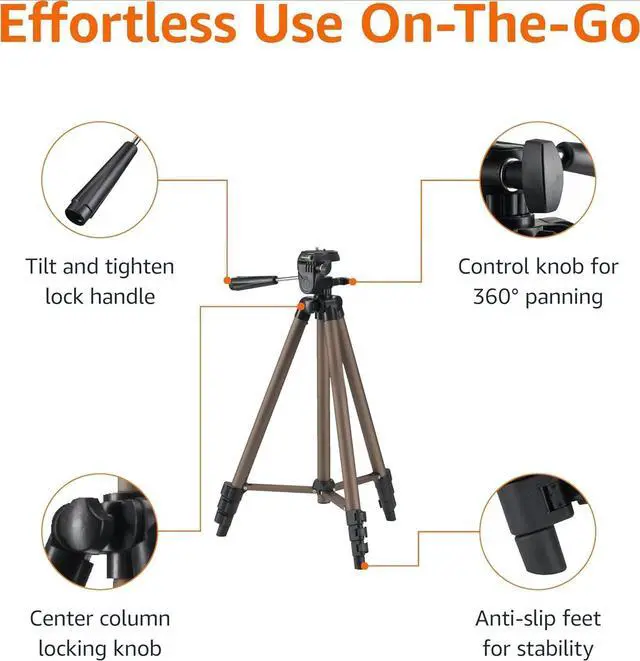 Alt view image 3 of 7 - for50-inch Lightweight Portable Camera Mount Tripod Stand with Bag, for Travel Photography, Champagne