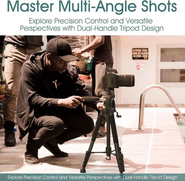 Alt view image 2 of 7 - 74" Camera Tripod with Phone Holder and Remote, Heavy Duty Tripod Stand with Portable Bag for Phone and Camera, Compatible with DSLR Cameras, Cell Phones, Spotting Scopes and Binoculars