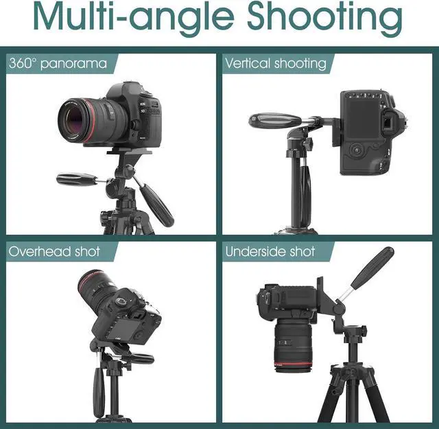 Alt view image 4 of 7 - 74" Camera Tripod with Phone Holder and Remote, Heavy Duty Tripod Stand with Portable Bag for Phone and Camera, Compatible with DSLR Cameras, Cell Phones, Spotting Scopes and Binoculars