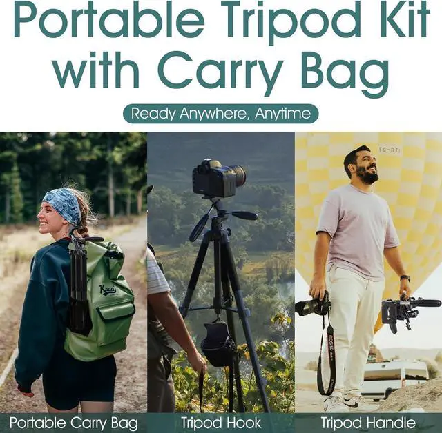 Alt view image 7 of 7 - 74" Camera Tripod with Phone Holder and Remote, Heavy Duty Tripod Stand with Portable Bag for Phone and Camera, Compatible with DSLR Cameras, Cell Phones, Spotting Scopes and Binoculars