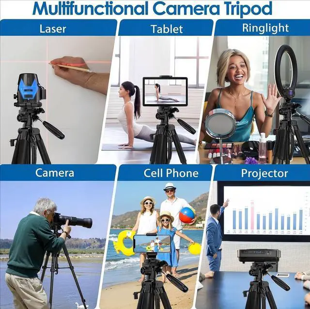 Alt view image 2 of 7 - 75" Camera Tripod, Aluminum Heavy Duty Camera Stand for ipad Phone, Travel Tripod with/Carry Bag/Phone Tablet Holder, Compatible with Canon Nikon Sony DSLR, Spotting Scopes, Max Load 15 Lb(Black)