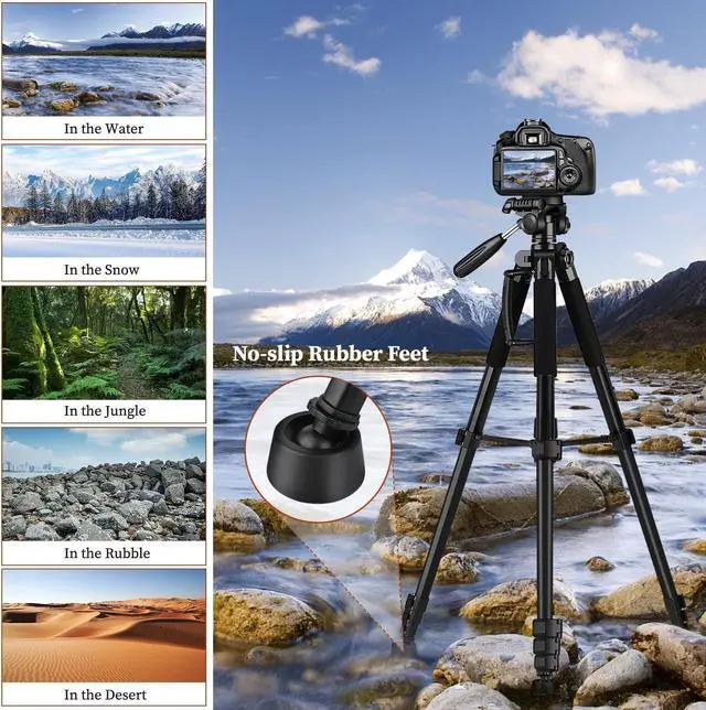 Alt view image 3 of 7 - Tripod Camera Tripods, 74" Tripod for Camera Phone Video Recording, Heavy Duty Cameras Tripod Stand, Professional Travel DSLR Tripods Compatible with Canon iPhone, Max Load 15 LB