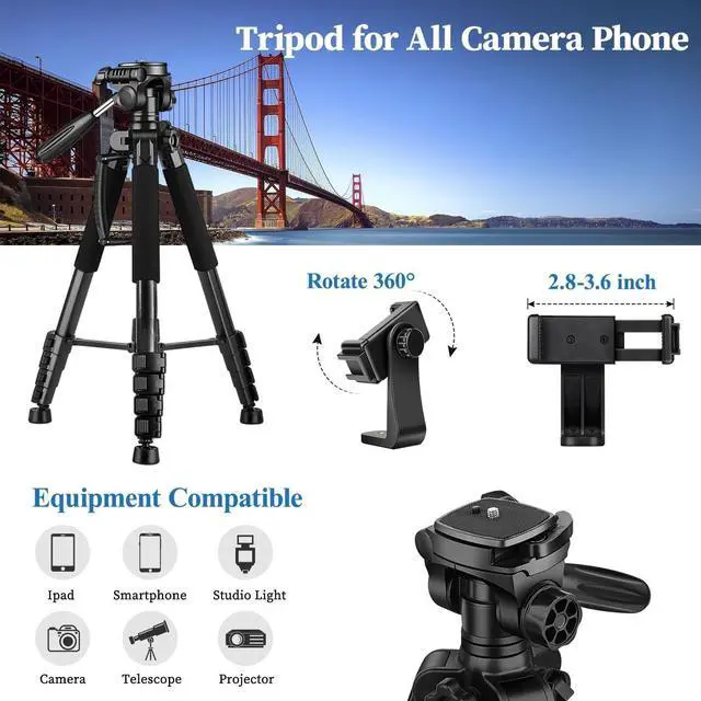 Alt view image 4 of 7 - Tripod Camera Tripods, 74" Tripod for Camera Phone Video Recording, Heavy Duty Cameras Tripod Stand, Professional Travel DSLR Tripods Compatible with Canon iPhone, Max Load 15 LB