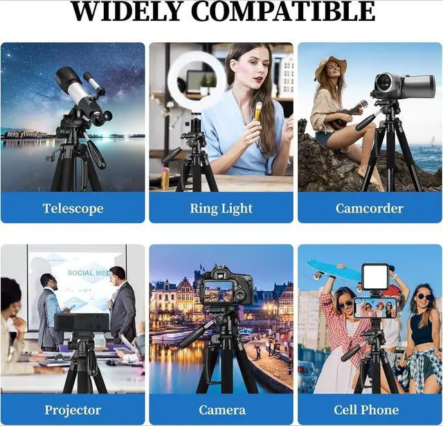 Alt view image 6 of 7 - Tripod Camera Tripods, 74" Tripod for Camera Phone Video Recording, Heavy Duty Cameras Tripod Stand, Professional Travel DSLR Tripods Compatible with Canon iPhone, Max Load 15 LB