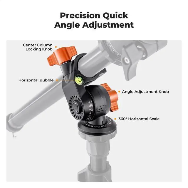 Alt view image 3 of 7 - 76 inch Camera Tripod with Rotatable Multi-Angle Center Column,Lightweight Travel Outdoor DSLR Tripods with 360 Degree Ball Head Load Capacity 8kg/17.6lbs, Cellphone Clips for Smartphone