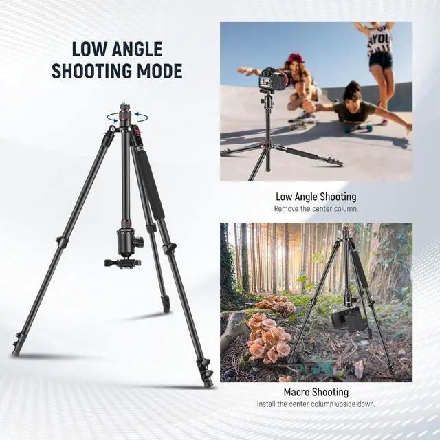Alt view image 5 of 7 - 77 inch Camera Tripod Monopod for DSLR, Phone with 360° Panoramic Ball Head, 2 Axis Center Column, Arca Type QR Plate, Compact Aluminum Lightweight Travel Tripod 34lb Max Load, Bag Included