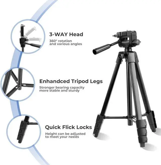Alt view image 2 of 7 - 54'' Camera Tripod, Phone Tripods for iPhone with Bag, Travel Tripode Stand with Remote Compatible with iPhone 17/1615/14/13/12/11, Android Phones, Cameras, DSLR and Gopro