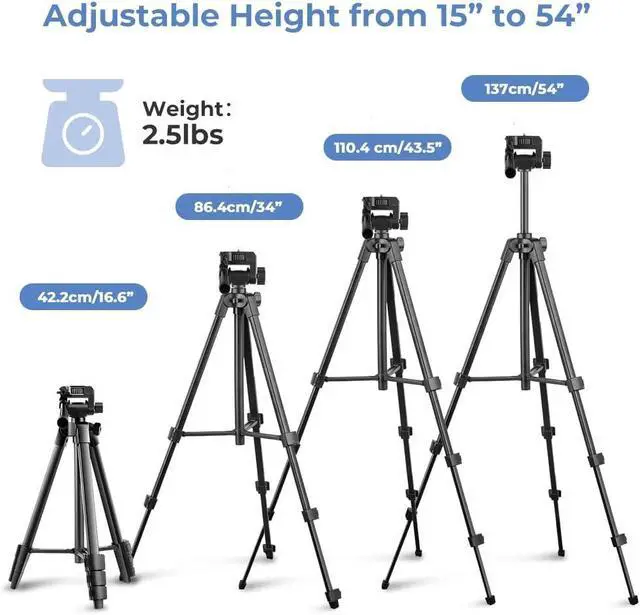 Alt view image 3 of 7 - 54'' Camera Tripod, Phone Tripods for iPhone with Bag, Travel Tripode Stand with Remote Compatible with iPhone 17/1615/14/13/12/11, Android Phones, Cameras, DSLR and Gopro