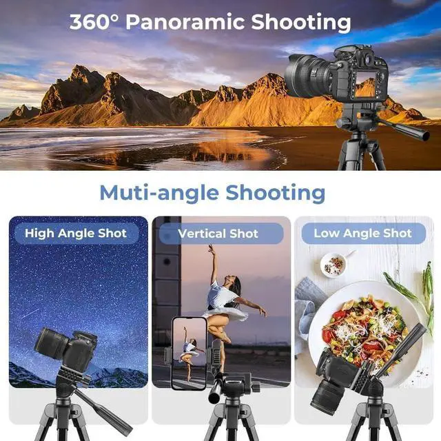 Alt view image 5 of 7 - 54'' Camera Tripod, Phone Tripods for iPhone with Bag, Travel Tripode Stand with Remote Compatible with iPhone 17/1615/14/13/12/11, Android Phones, Cameras, DSLR and Gopro
