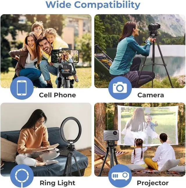 Alt view image 6 of 7 - 54'' Camera Tripod, Phone Tripods for iPhone with Bag, Travel Tripode Stand with Remote Compatible with iPhone 17/1615/14/13/12/11, Android Phones, Cameras, DSLR and Gopro