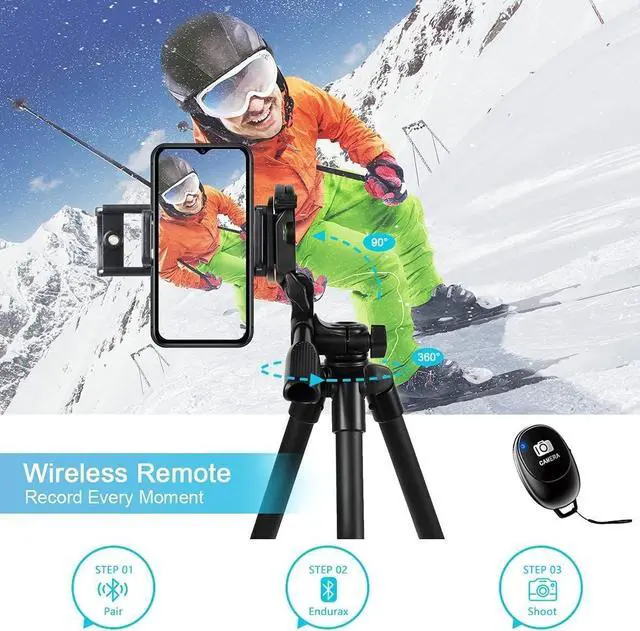 Alt view image 4 of 7 - 60'' Camera Tripod Camera Stand for Canon Rebel Eos Nikon DSLR, Travel Tripods for Phone Tablet with Remote Black