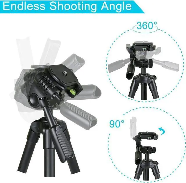 Alt view image 3 of 7 - 60'' Camera Tripod Camera Stand for Canon Rebel Eos Nikon DSLR, Travel Tripods for Phone Tablet with Remote Black