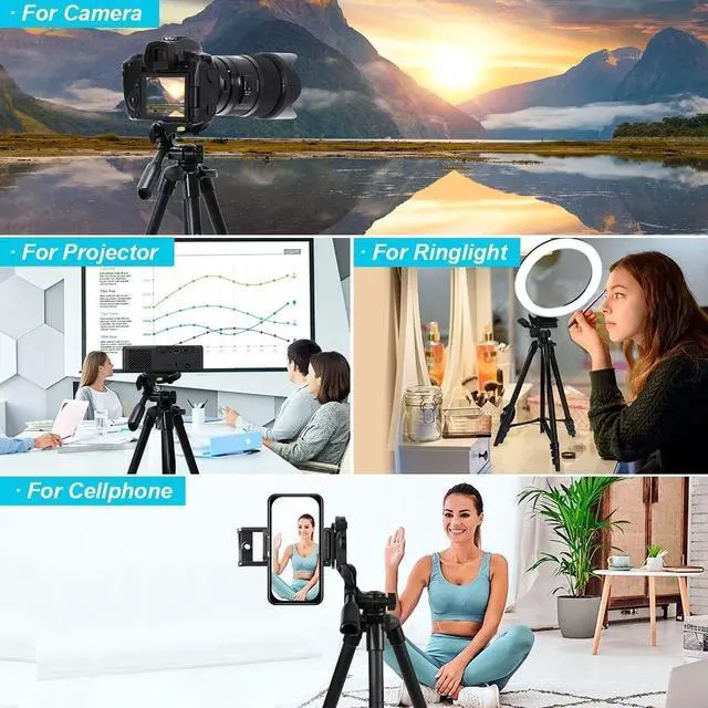 Alt view image 7 of 7 - 60'' Camera Tripod Camera Stand for Canon Rebel Eos Nikon DSLR, Travel Tripods for Phone Tablet with Remote Black