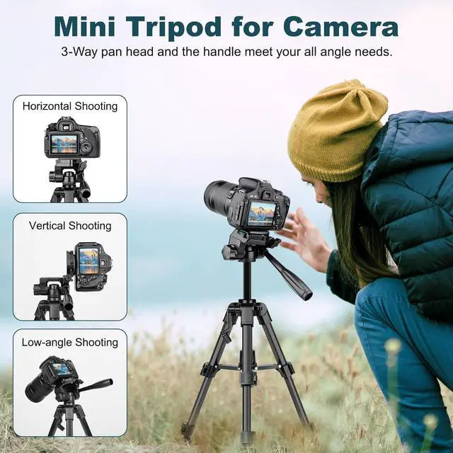 Alt view image 2 of 7 - Mini Tripod for Camera, 25" Tabletop Camera Tripod, Portable Travel Tripod w/Phone & Tablet Holder, Lightweight Aluminum Tripods for DSLR Phone