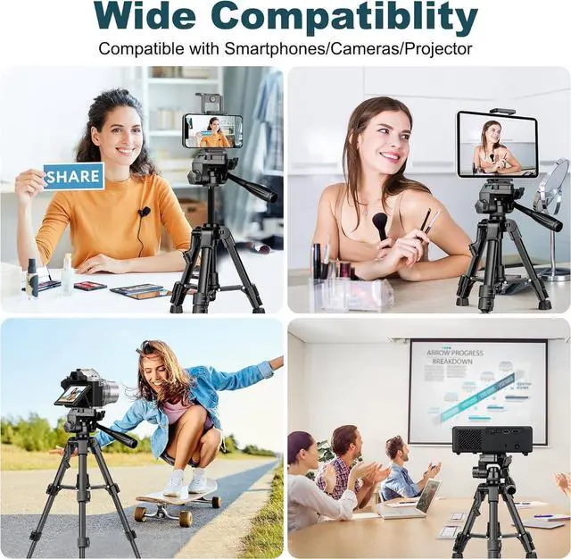 Alt view image 5 of 7 - Mini Tripod for Camera, 25" Tabletop Camera Tripod, Portable Travel Tripod w/Phone & Tablet Holder, Lightweight Aluminum Tripods for DSLR Phone