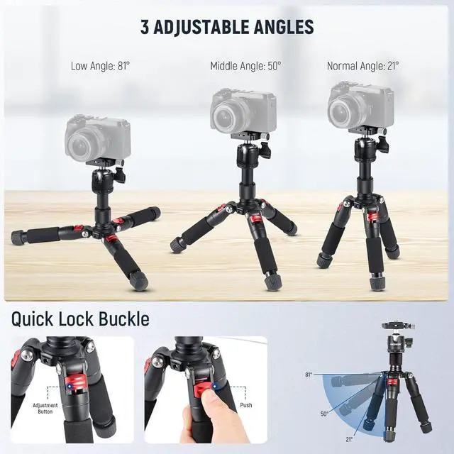 Alt view image 2 of 6 - Portable Desktop Mini Tripod Aluminum Alloy 20''/ 50cm Desk Tripod with 360 Degree Ball Head, 1/4 inch Quick Shoe Plate for DSLR Camera Video Camcorder, Load up to 11 pounds/5 kilograms