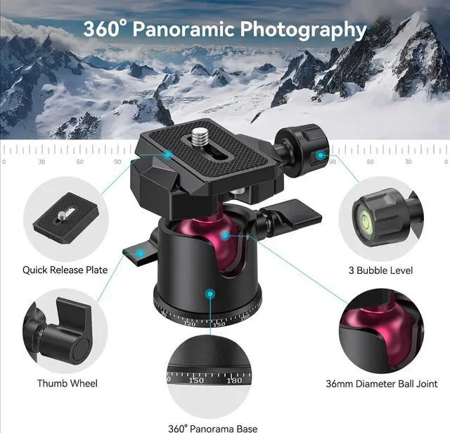 Alt view image 2 of 6 - for Mini Tripod for Camera, Updated Desktop Tabletop Tripod with Arca-Type Compatible QR Plate, 360° Ball Head and 1/4 Screws Portable for Compact Cameras DSLRs, Phone, Gopro - BUT2664
