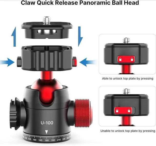 Alt view image 2 of 6 - FOR-Ball Head with Claw Super Quick Release Design, Professional Metal 360° Rotating Panoramic Ball Head with Cold Shoe, Up 44.1lbs Load, for Tripod,Monopod,Slider,DSLR Camera (U-100)