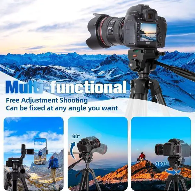 Alt view image 3 of 7 - Camera Tripod, 74" DSLR Camera Tripod with 2 QR Plates for Sony/Nikon/Canon, Lightweight Video Tripod Stand for Travelling, Phone Tripod with Fluid Head/Phone Holder/Wireless Remote Max.Load 6kg