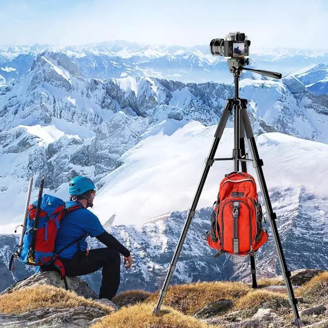Alt view image 4 of 7 - Camera Tripod, 74" DSLR Camera Tripod with 2 QR Plates for Sony/Nikon/Canon, Lightweight Video Tripod Stand for Travelling, Phone Tripod with Fluid Head/Phone Holder/Wireless Remote Max.Load 6kg