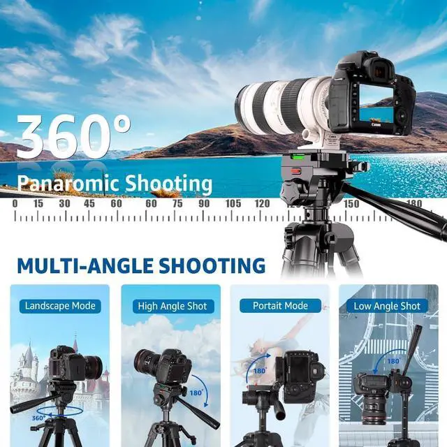 Alt view image 7 of 7 - Camera Tripod, 74" DSLR Camera Tripod with 2 QR Plates for Sony/Nikon/Canon, Lightweight Video Tripod Stand for Travelling, Phone Tripod with Fluid Head/Phone Holder/Wireless Remote Max.Load 6kg
