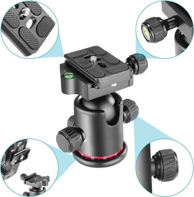 Alt view image 2 of 7 - Professional Metal 360 Degree Rotating Panoramic Ball Head with 1/4 inch Quick Release Plate and Bubble Level,up to 17.6pounds/8kilograms,for Tripod,Monopod,Slider,DSLR Camera,Camcorder