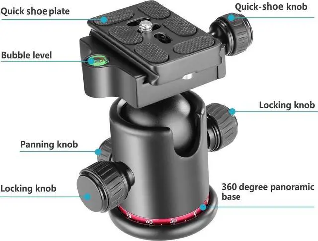Alt view image 4 of 7 - Professional Metal 360 Degree Rotating Panoramic Ball Head with 1/4 inch Quick Release Plate and Bubble Level,up to 17.6pounds/8kilograms,for Tripod,Monopod,Slider,DSLR Camera,Camcorder