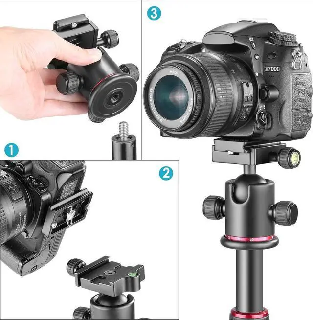 Alt view image 5 of 7 - Professional Metal 360 Degree Rotating Panoramic Ball Head with 1/4 inch Quick Release Plate and Bubble Level,up to 17.6pounds/8kilograms,for Tripod,Monopod,Slider,DSLR Camera,Camcorder