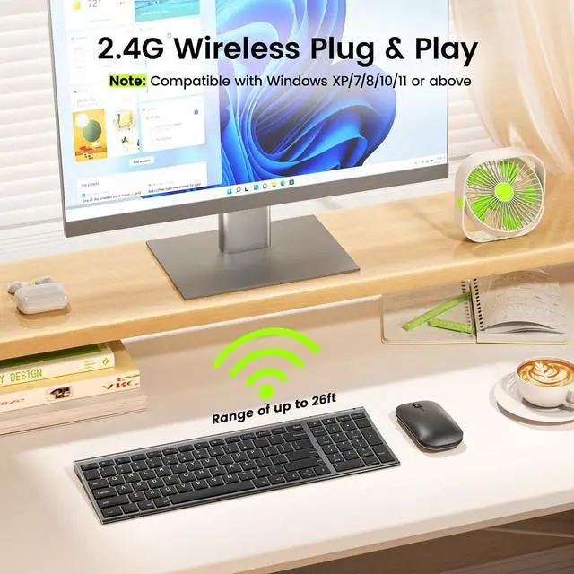 Alt view image 2 of 7 - FOR-Rechargeable Wireless Keyboard Mouse, Ultra Thin Low Profile Wireless Keyboard and Mouse with Number Pad, Quiet Portable Combo Compatible for Windows XP/7/8/10/11/11 Pro, Black and Grey