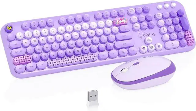 Main image of Keyboard and Mouse Combo, 104 Keys Cute Colorful Keyboard and Mouse with Retro Typewriter for PC/Mac/Laptop/Tablet/Computer/Windows Microsoft, Purple