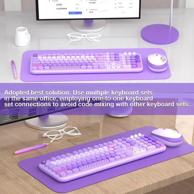 Alt view image 6 of 7 - Keyboard and Mouse Combo, 104 Keys Cute Colorful Keyboard and Mouse with Retro Typewriter for PC/Mac/Laptop/Tablet/Computer/Windows Microsoft, Purple