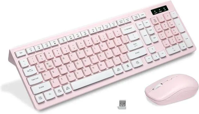 Main image of Wireless Keyboard and Mouse Combo, 2.4G Full-Sized Keyboard and Mouse Cordless, 3 DPI Adjustable Mouse, Dual-System Keyboard for Computer/Laptop/Windows/Mac (Pink & White)