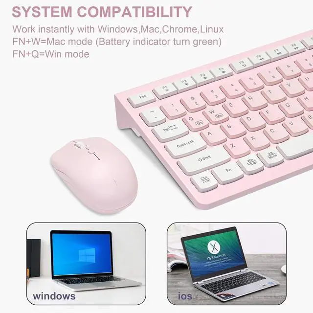 Alt view image 3 of 6 - Wireless Keyboard and Mouse Combo, 2.4G Full-Sized Keyboard and Mouse Cordless, 3 DPI Adjustable Mouse, Dual-System Keyboard for Computer/Laptop/Windows/Mac (Pink & White)