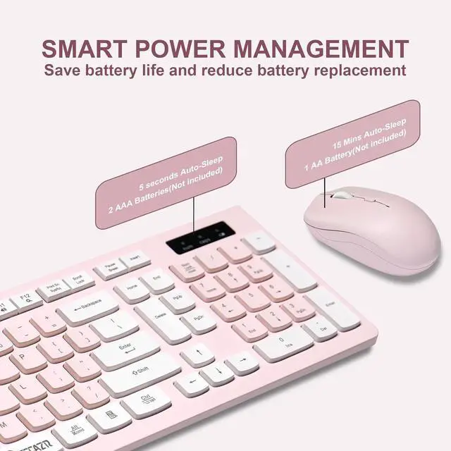 Alt view image 4 of 6 - Wireless Keyboard and Mouse Combo, 2.4G Full-Sized Keyboard and Mouse Cordless, 3 DPI Adjustable Mouse, Dual-System Keyboard for Computer/Laptop/Windows/Mac (Pink & White)