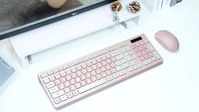 Alt view image 6 of 6 - Wireless Keyboard and Mouse Combo, 2.4G Full-Sized Keyboard and Mouse Cordless, 3 DPI Adjustable Mouse, Dual-System Keyboard for Computer/Laptop/Windows/Mac (Pink & White)