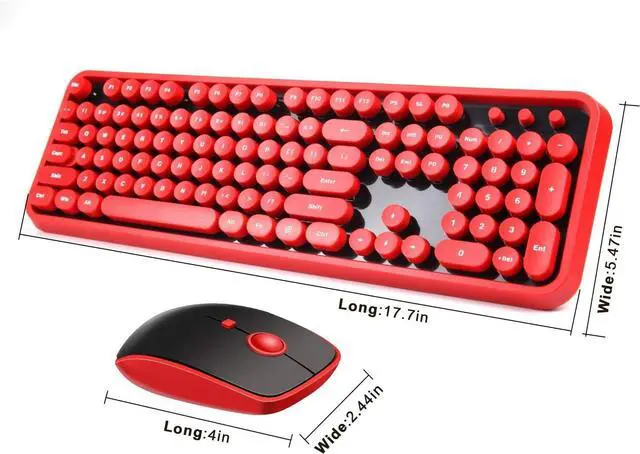 Alt view image 2 of 7 - FOR-Wireless Keyboard Mouse Combo,2.4GHz Waterproof Keyboard with Round Retro Style Red Key and Optical Wireless Gaming Mouse with 3 Adjustable DPI,Compatible with PC, Computer, Laptop, Desktopd