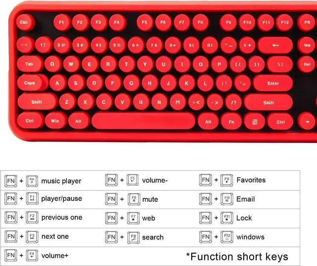 Alt view image 3 of 7 - FOR-Wireless Keyboard Mouse Combo,2.4GHz Waterproof Keyboard with Round Retro Style Red Key and Optical Wireless Gaming Mouse with 3 Adjustable DPI,Compatible with PC, Computer, Laptop, Desktopd