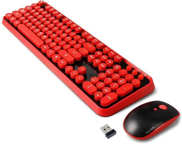 Alt view image 6 of 7 - FOR-Wireless Keyboard Mouse Combo,2.4GHz Waterproof Keyboard with Round Retro Style Red Key and Optical Wireless Gaming Mouse with 3 Adjustable DPI,Compatible with PC, Computer, Laptop, Desktopd
