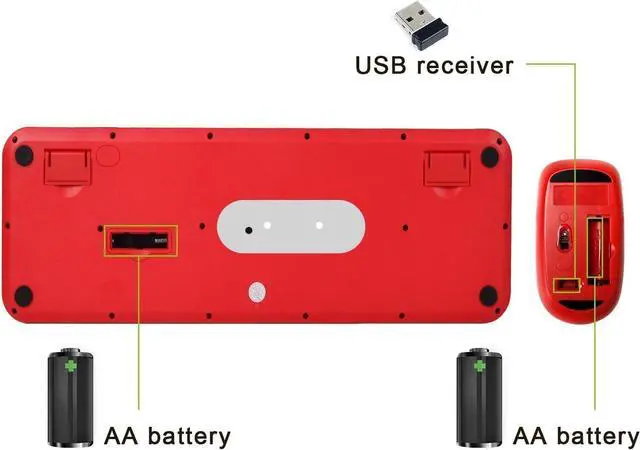 Alt view image 7 of 7 - FOR-Wireless Keyboard Mouse Combo,2.4GHz Waterproof Keyboard with Round Retro Style Red Key and Optical Wireless Gaming Mouse with 3 Adjustable DPI,Compatible with PC, Computer, Laptop, Desktopd