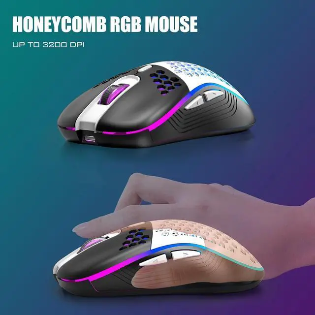 Alt view image 4 of 7 - K84 Wireless Keyboard and Mouse Combo, Rainbow Backlit Rechargeable Battery, 75% Layout TKL Ultra Compact Gaming Keyboard & Lightweight 3200 DPI Honeycomb Optical Mouse (Black-White)