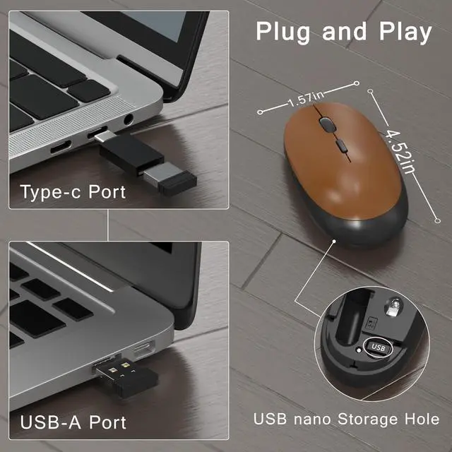 Alt view image 5 of 6 - Colorful Wireless Computer Keyboard and Mouse Combo with Round Typewriter Keycaps, Retro Design, Power Switch, Ergonomic Design, 2.4GHz Wireless for Windows, Mac, PC(Black-Brown)