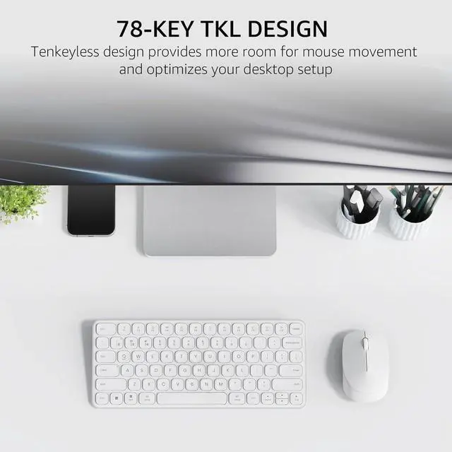 Alt view image 3 of 7 - 9010M Multi-Device Keyboard and Mouse Combo, 2.4GHz/Bluetooth 5.0/4.0 Wireless Keyboard & Mouse Set for Windows/Mac/Linux/Chrome, Support 4 Devices, Low-Profile Silent Click, Battery Powered