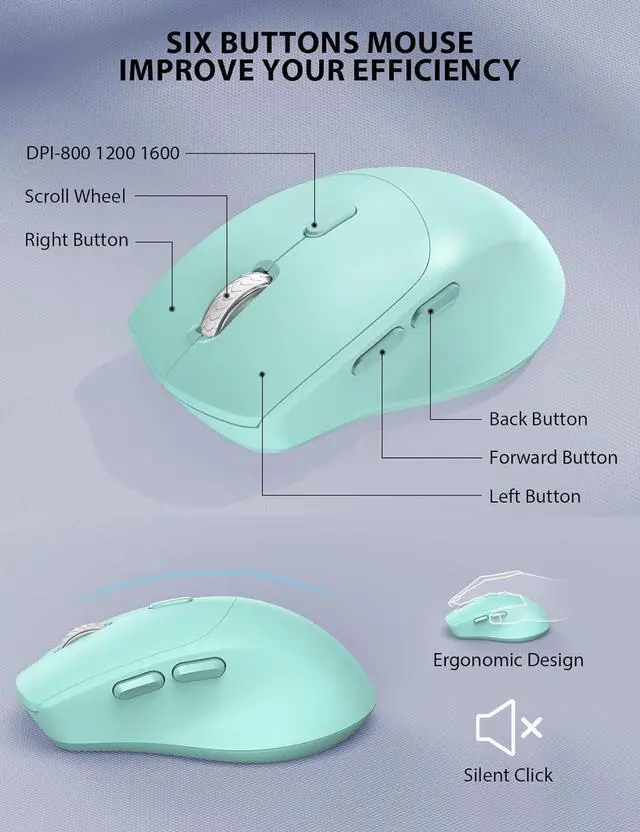 Alt view image 6 of 7 - Wireless Keyboard and Mouse Combo - Full-Sized Ergonomic Keyboard with Wrist Rest, Phone Holder, Sleep Mode, Silent 2.4GHz Cordless Keyboard Mouse Combo for Computer, Laptop, PC, Mac, Windows (Green)