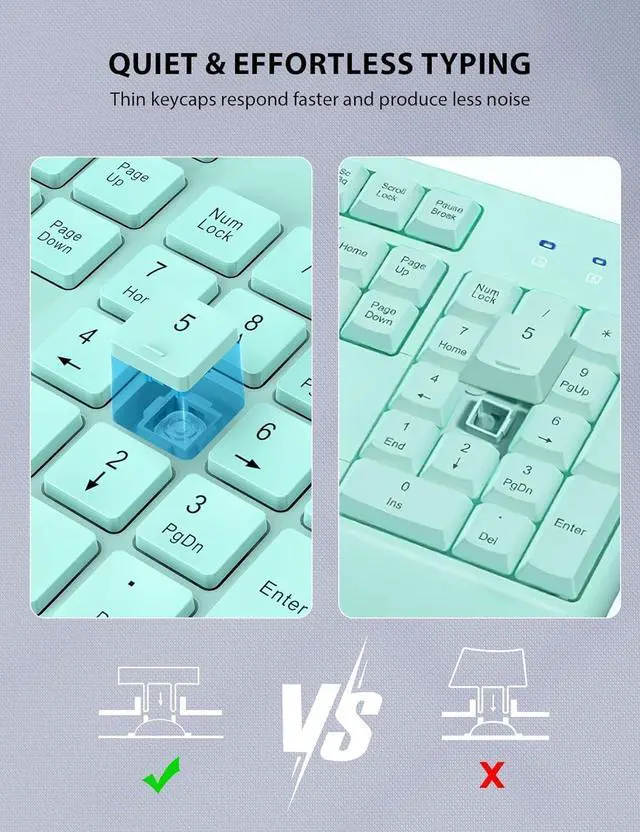 Alt view image 7 of 7 - Wireless Keyboard and Mouse Combo - Full-Sized Ergonomic Keyboard with Wrist Rest, Phone Holder, Sleep Mode, Silent 2.4GHz Cordless Keyboard Mouse Combo for Computer, Laptop, PC, Mac, Windows (Green)