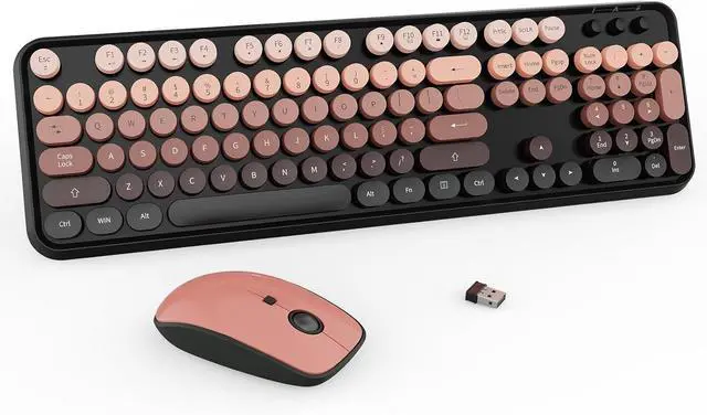 Main image of FOR-Wireless Keyboard and Mouse Combo - 2.4G Full-Sized Cute Colorful Mouse and Keyboard with 104 Round Keys Retro Typewriter Keyboard for Laptop/Windows/PC - Black Gradient