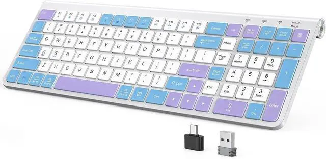Main image of Wireless Keyboard,Ergonomic Computer Keyboard,Silent Compact Cordless,Low Profile with Numeric Pad for Mac/Windows/PC/Desktop/Laptop-Purple Blue