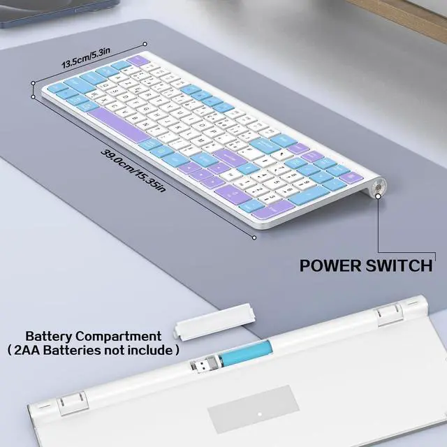 Alt view image 2 of 5 - Wireless Keyboard,Ergonomic Computer Keyboard,Silent Compact Cordless,Low Profile with Numeric Pad for Mac/Windows/PC/Desktop/Laptop-Purple Blue