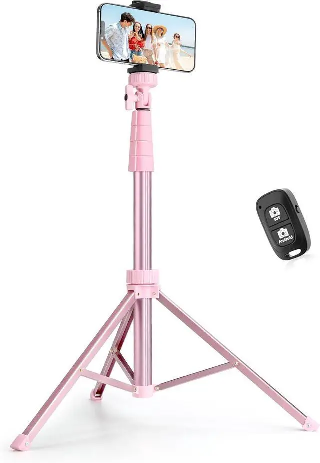 Main image of 72" Phone Tripod & Selfie Stick, Extendable Cell Phone Tripod Stand with Wireless Remote and Phone Holder, Compatible with iPhone Android Phone, Camera, Pink