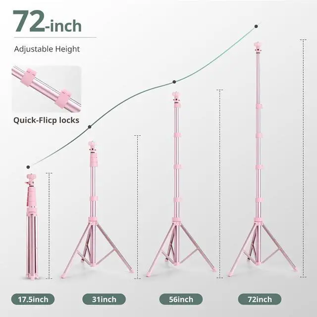 Alt view image 4 of 6 - 72" Phone Tripod & Selfie Stick, Extendable Cell Phone Tripod Stand with Wireless Remote and Phone Holder, Compatible with iPhone Android Phone, Camera, Pink
